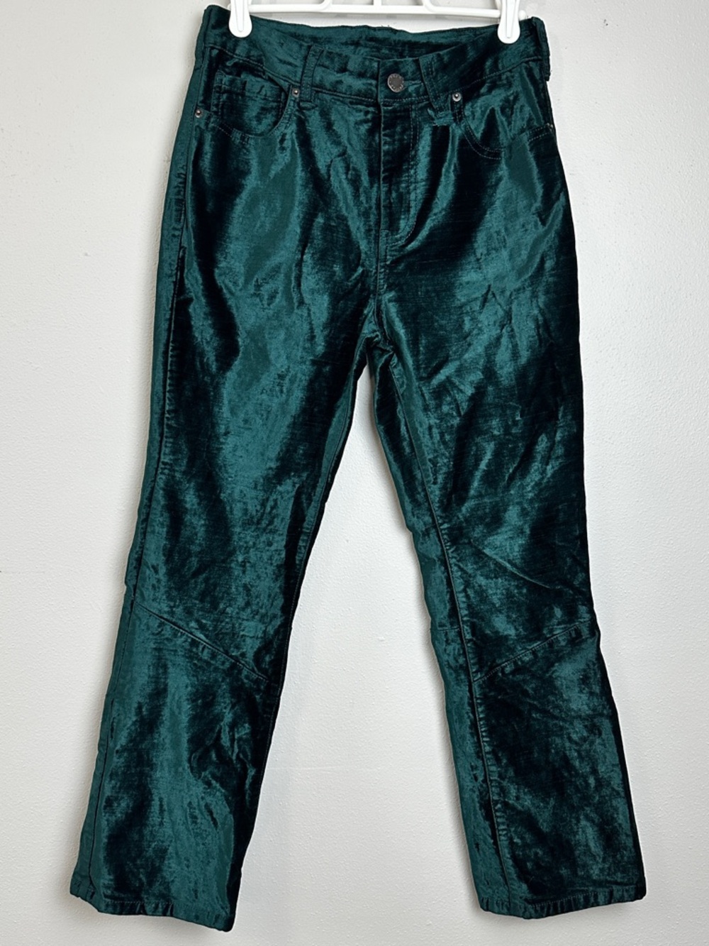 Free People Moody Emerald Crushed Velvet Pants Dark Academia Luxe Romantic